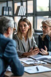 Image of a legal professional discussing with clients, symbolizing local expertise and compassionate support