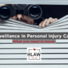 Person with binoculars peeking through blinds – surveillance concept for personal injury investigations.