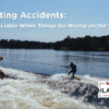 Speedboat towing a wakeboarder on a Texas lake, representing boating accident liability cases handled by Howard Lotspeich Alexander & Williams, PLLC.