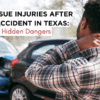 Man holding his neck in pain after a Texas car accident, illustrating hidden soft tissue injuries like whiplash and disc damage.
