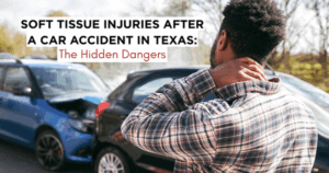 Man holding his neck in pain after a Texas car accident, illustrating hidden soft tissue injuries like whiplash and disc damage.