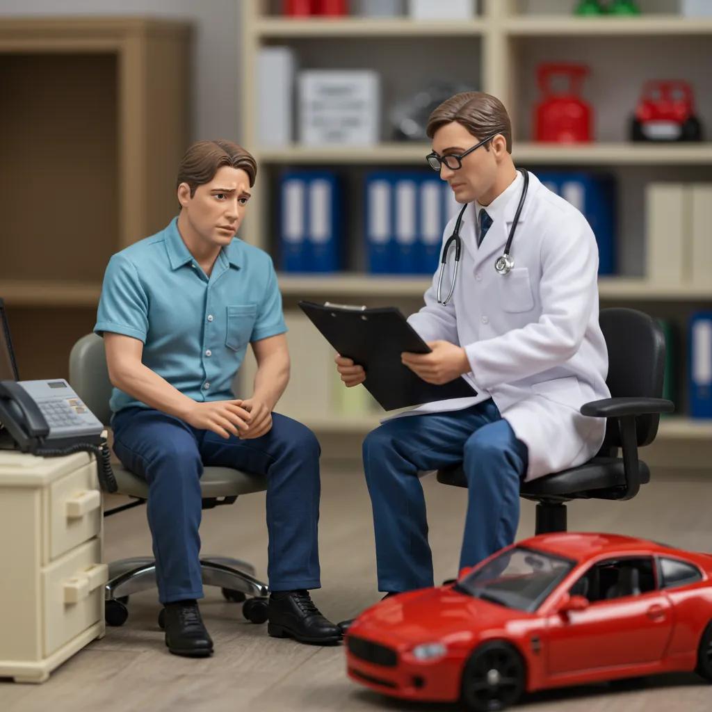 Doctor examining a patient after a car accident, emphasizing the importance of timely medical care