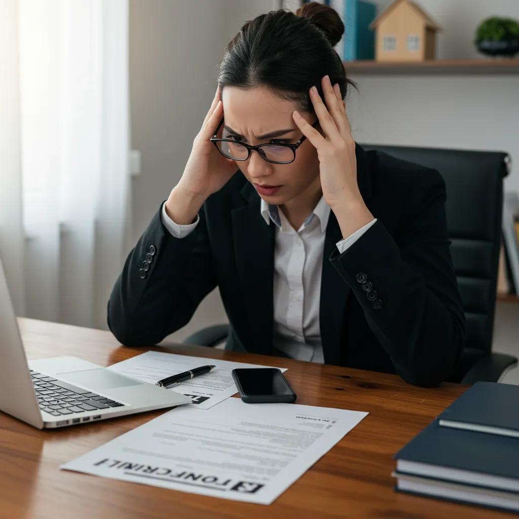 Frustrated individual reviewing insurance documents, highlighting common mistakes in claims