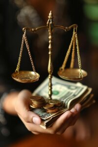 Image of a hand holding money or scales of justice, representing different types of damages