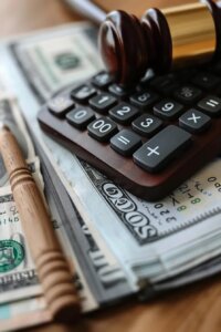 Calculator, money, and legal documents representing the financial and legal costs of a DWI