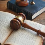A Texas law book open on a table next to a judge's gavel, symbolizing legal definitions and statutes.