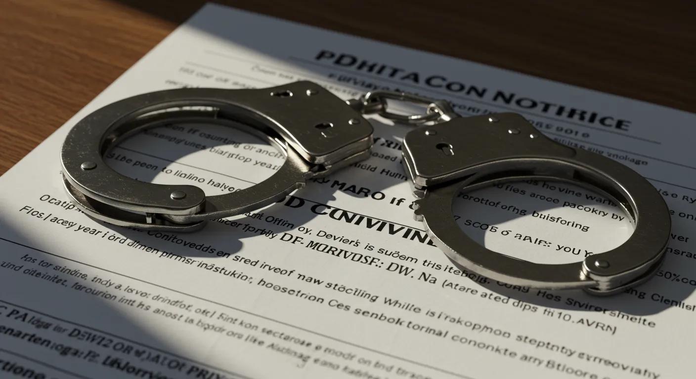 A pair of handcuffs on a legal document, symbolizing the severe penalties of a DWI conviction