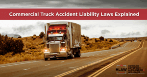 Red semi-truck driving on a Texas highway under cloudy skies, illustrating commercial Texas truck accident liability laws.