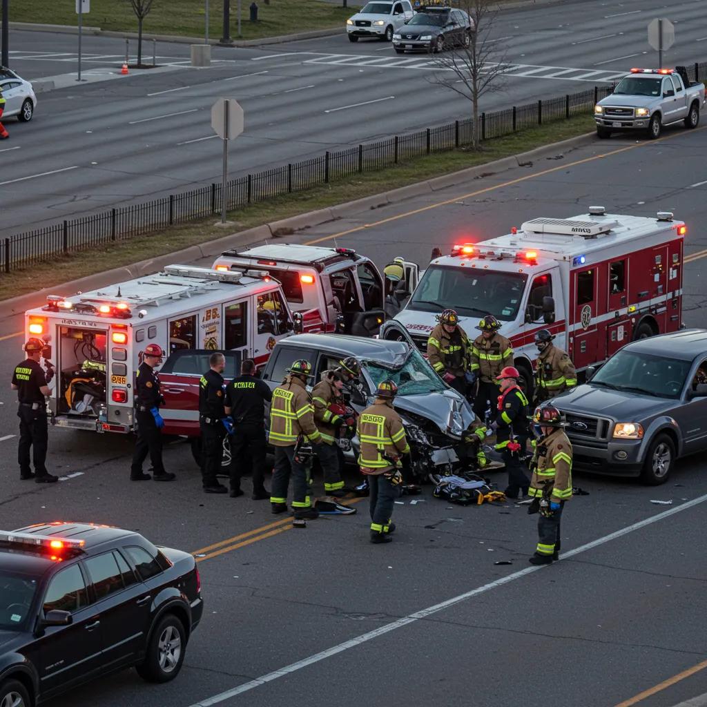 Fort Worth car accident scene with emergency responders and vehicles