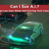 Autonomous vehicle with digital AI overlay representing self-driving technology and legal liability in Texas car accidents