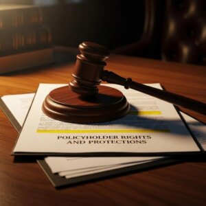 Gavel and paperwork symbolizing insurance consumer protections in Texas