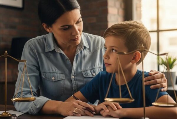 Parent and juvenile discussing legal rights in a supportive environment