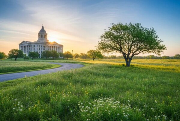 Texas landscape with a courthouse symbolizing criminal record expungement opportunities